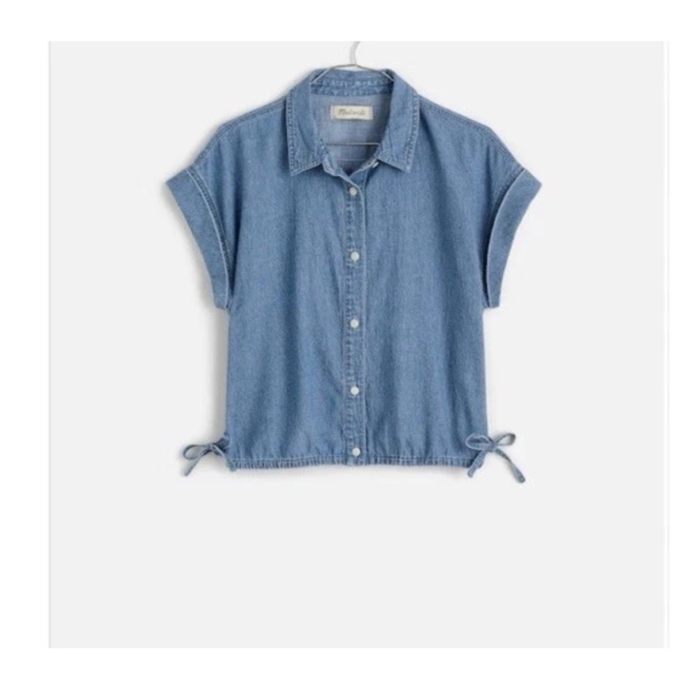 Madewell Denim Side-Tie Shirt in Aurea Wash 100% Cotton Size Large - Picture 4 of 10